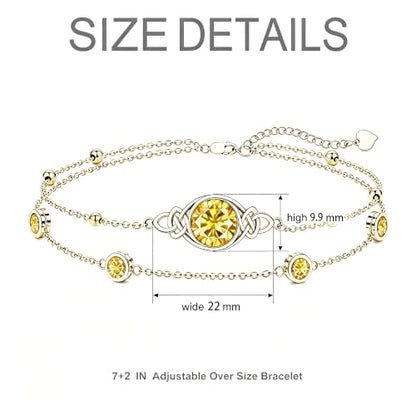 Midari 18K Gold Irish Infinity Celtic Knot Birthstone Layed Anklet Bracelet with 12 Months Birthstone Birthday Jewelry Gifts for Women Mom - color: 11-Yellow Topaz, size: Bracelet 7"-9"