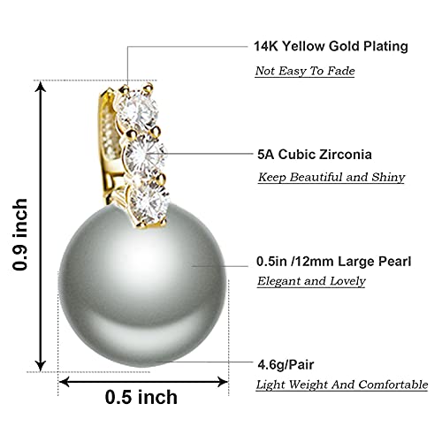 Pearl Earrings for Women 14K Gold Plated Hypoallergenic Pearl Earrings 5A Cubic Zirconia Dangle Earrings Elegant Jewelry - color: 1-Gold-black