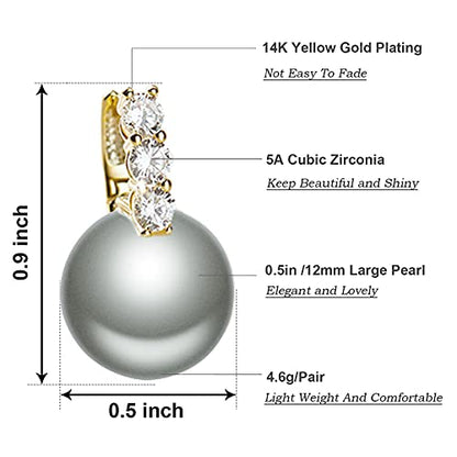 Pearl Earrings for Women 14K Gold Plated Hypoallergenic Pearl Earrings 5A Cubic Zirconia Dangle Earrings Elegant Jewelry - color: 1-Gold-black