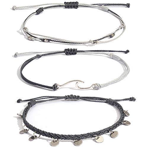 Waterproof String Anklets Cute Beaded Ankle Bracelets Beach Wave Anklet Stainless Steel Coin Boho Ankle Jewelry for Women - color: Grey