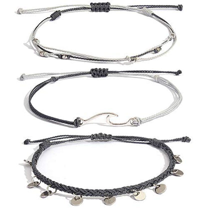 Waterproof String Anklets Cute Beaded Ankle Bracelets Beach Wave Anklet Stainless Steel Coin Boho Ankle Jewelry for Women - color: Grey