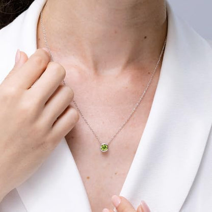 Angara Natural Peridot Solitaire Pendant for Women | Bezel-Set Round Peridot Solitaire Pendant in 14K Solid Gold/Silver/Platinum With 18" Chain | August Birthday, Anniversary, Gemstone Jewelry Gift