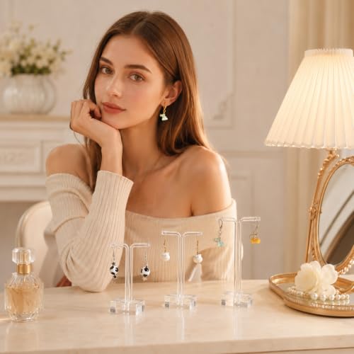 Acrylic T-Bar Earring Display Stand, 3 PCS Hanging Earring Holder Jewelry Holder for Earrings Necklaces & Bracelets, Clear Countertop Jewelry Organizer for Retail & Home, Photography Props