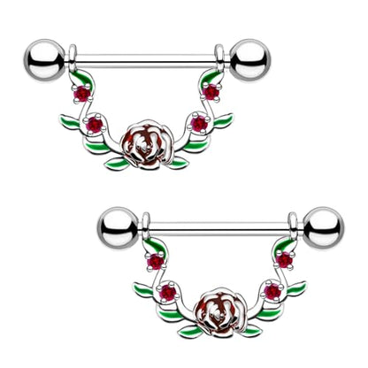 2pcs 14G Nipple Rings Flower Nipple Bars Surgial Steel 316L Nipple Piercing Jewelry Heart Nipple Barbell for Women - color: ROSY