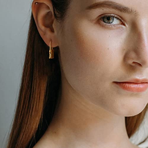 Huggie Hoop Earrings 14K Gold Plated Cubic Zirconia Dainty Simple Cute Beads Elegant CZ Circle Small Hoop Earring for Women Minimalist Handmade Hypoallergenic Jewelry - color: CZ-Lock B