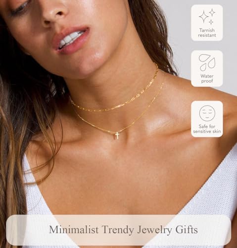 14K Gold Layered Cross Necklaces for Women,Tiny Small Sideways Cross Necklace Minimalist Christian Jewelry Gifts First Communion Confirmation Easter Stuff,2Pcs - color: Style E，paperclip with cross