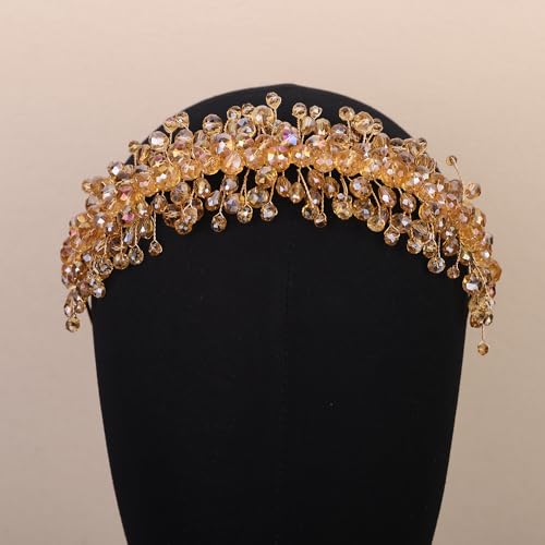 Denifery Large Crystal Headband for Wedding Bridal Hair Band Headpiece for Party Prom Hair Accessories (Champagne) - color: Champagne