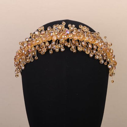 Denifery Large Crystal Headband for Wedding Bridal Hair Band Headpiece for Party Prom Hair Accessories (Champagne) - color: Champagne