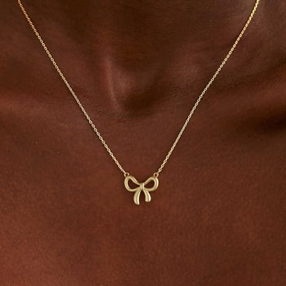 Thaivor Necklace for Women Dainty Bow Necklace 14K Gold Plated Cute Choker Small Pendant Charm Necklaces Teen Gift Trendy Stuff Personalized Jewelry Gifts - color: Gold-Cable-2