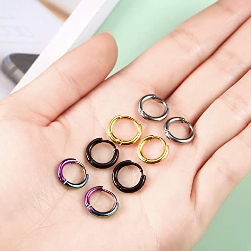 Surgical Stainless Steel Hoop Earrings 8mm/10mm/12mm Small Huggie Hoop Earrings for Women and Men - color: A: Diameter 8mm (4 Color),4 Pairs