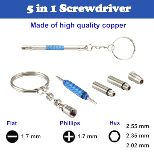 Glasses Repair Kit with Precision 5 in 1 Mini Screwdrivers Set Keychain for Eyeglasses, Sunglasses, Jewelry, Watch, Electronics, Toy, Eye glass Repairing Kit, Hex, Phillips, Flat Head (2pcs Silver) - color: 2pcs Silver