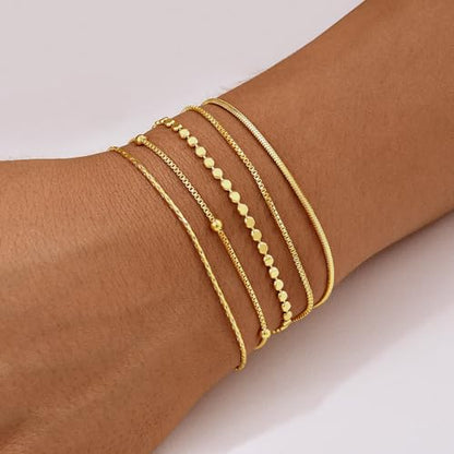 Gold Bracelets for Women, 14K Gold Plated Stackable Bracelet Stack Set Adjustable Charm Paperclip Chain Snake Link Layered Waterproof Jewelry Sets Gifts - style: Bracelets Set /8