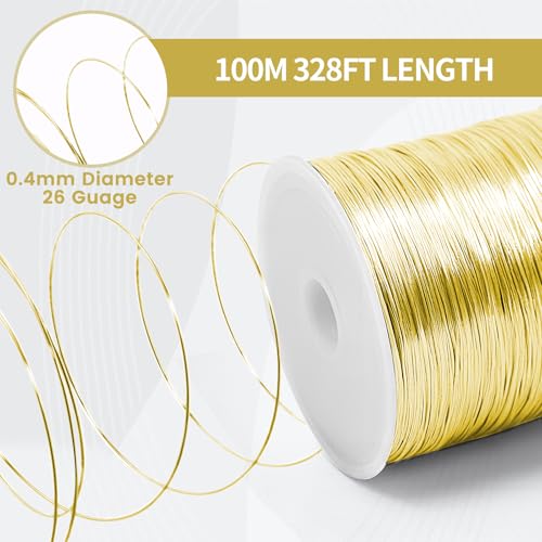 26 Gauge Tarnish Resistant Copper Wire 328ft for Jewelry Wire（Gold） | (0.4mm X 100m) durable craft copper wire, ideal for handmade ornaments design and various DIY handcraft projects - color: Gold