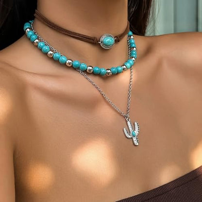 NEWITIN 20 Pieces Silver Bohemian Jewelry Set for Women Fashion Costume Jewels Turquoise Necklace Bracelet Ring Earrings Western Turquoise Jewelry Set for Women - color: Turquoise Jewelry Set A