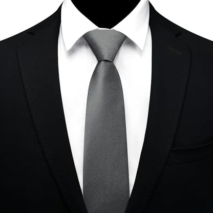 GUSLESON 3.15"（8cm） Mens Pre-tied Adjustable Zipper Tie Solid Necktie for Business and Wedding - color: Charcoal Grey
