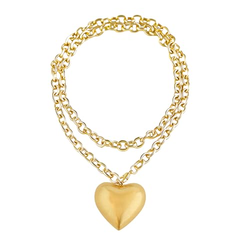 Puffy Heart Pendant Necklace for Women | Long and Short Pendant Necklace with 18K Gold Plated Heart Charm Statement Fashion Jewelry Gift - size: Long, style: Gold Chain & Heart