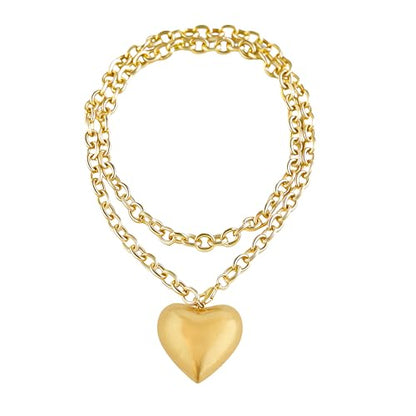 Puffy Heart Pendant Necklace for Women | Long and Short Pendant Necklace with 18K Gold Plated Heart Charm Statement Fashion Jewelry Gift - size: Long, style: Gold Chain & Heart