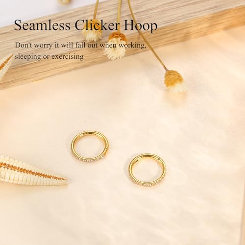 FASACCO 20G 18G 16G Cartilage Hoop Earring 316L Surgical Steel Silver Huggie Hoop Earrings Hypoallergenic Hinged Segment Rings Septum Nose Hoops Daith Conch Helix Tragus Piercing Jewelry 6mm/8mm/10mm - style: Gold-16G-8MM