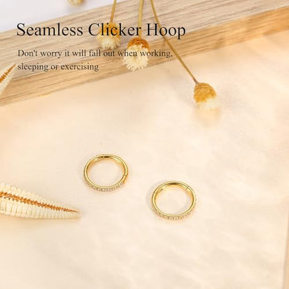FASACCO 20G 18G 16G Cartilage Hoop Earring 316L Surgical Steel Silver Huggie Hoop Earrings Hypoallergenic Hinged Segment Rings Septum Nose Hoops Daith Conch Helix Tragus Piercing Jewelry 6mm/8mm/10mm - style: Gold-16G-8MM
