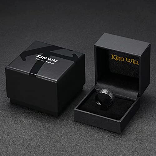 King Will Men's Tungsten Carbide Wedding Ring Hammered Groove Wedding Band Mens Two Tone Engagement Ring for Men and Women Matte Brushed Finish Comfort Fit - color: 8mm black