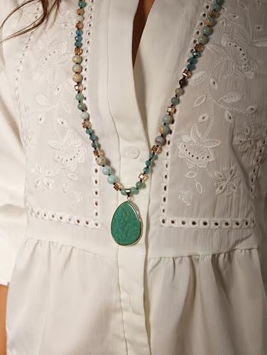 MINACHI Handmade Agate Pebble Pendant with Crystal Beads, Random Stone Shape, Vintage Women's Jewelry - style: Necklace NECK.009