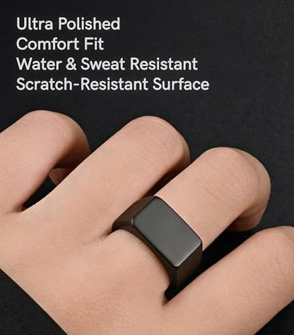 King Ring 10mm Seal Rings – Sand Surface Stainless Steel Bands for Men – Designed in USA - color: Black