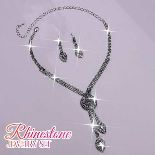 Unicra Silver Rhinestone Bridal Wedding Jewelry Set Crystal Necklace Earrings Sets Formal Prom Costume Jewelry Sets for Women and Brides - color: Black