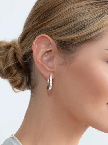 Women's Huggie Hoops with Birthstone 925 Sterling Silver Huggie Stud Hypoallergenic 14K Gold Plated Moissanite Earrings -Emerald Sapphire Ruby Hoop Earrings, Size 20 25mm - color: A -Moissanite Silver, size: 25mm (1 Inch)