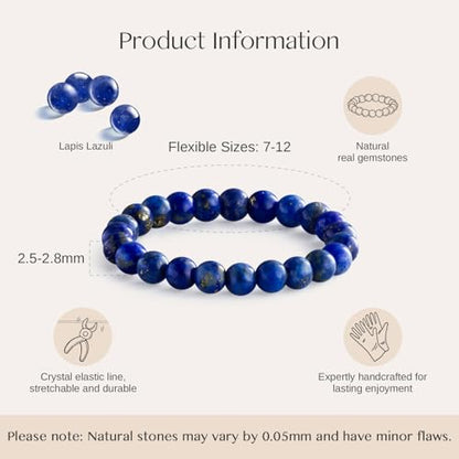 NLIEO Handmade Natural Gemstone Crystal Beaded Stretch Band Ring for Women | Handmade, 3mm Natural Stone, Size 7-12, Stretchy, Beaded Jewelry, Green Bead Rings, Trendy Jewelry Gift - style: Lapis Lazuli