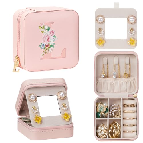 Enthralite Personalized Jewelry Box for Travel: A-Z Initial Gift for Girls | 26 Letter Choices Make Each Gift Personal - For Those Who Value Personal Touches - Birthday&Graduation&Flower Girl Gifts - color: Pink, size: L