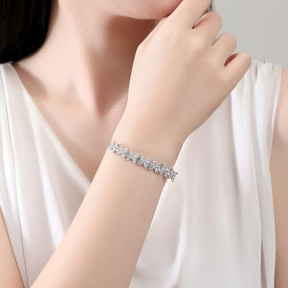 14K Gold Moissanite Tennis Bracelet For Women, D Color VVS1 Brilliant Cut, Adjustable Bracelet, Delicate Valentine's Day Gift - color: Flower Style-2