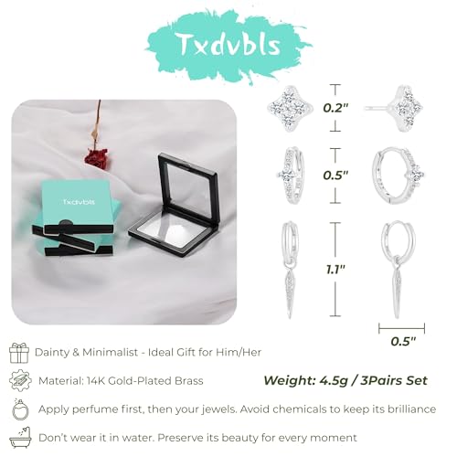 Earrings for Men 14K Gold Plated Hypoallergenic Mens Hoop Earrings | Cubic Zirconia Round/Square Stud with Huggie Hoop Earring Set,Mens Cartilage Studs for Sensitive Ear,Jewelry Gift for Him - color: Silver 3Pairs Earrings Set