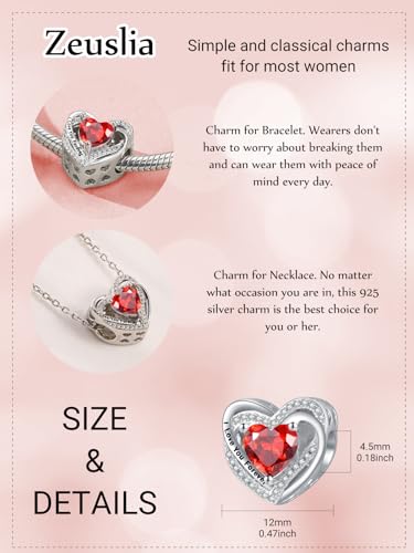 Heart Birthstone Charms for Bracelets, 925 Sterling Silver Women Bead Charms for Charm Bracelets Necklace, Mother's Day Birthday Anniversary Jewelry Gifts for Wife Mom Grandma Daughter - style: Bead - Jan - Garnet
