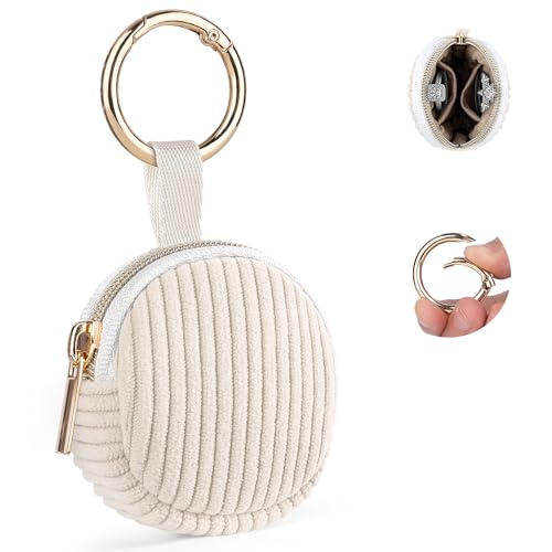 Jewelry Ring Holder Keychain, Travel Jewelry Holder Case, Beige | Corduroy Small Travel Ring Keeper Box for Rings, Earrings, Stud, Necklaces, Gifts for Party/ Birthday/ Wedding/ Christmas - color: Beige
