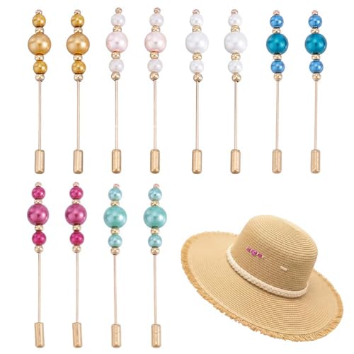 Vintage Hat Pins Stick Lapel Pin Plastic Imitation Pearl Brooch Brass Long Handle Pin Accessories for Tie Scarf Badge Hats Suits Brooches Decorative Jewelry Making DIY Crafts - color: 8 Colors
