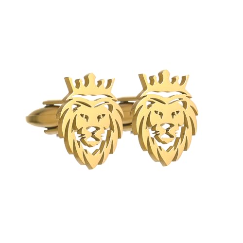 Lion Head Cufflinks, Gold-Tone Stainless Steel, Decorative Men's Formal Wear Accessory - color: gold