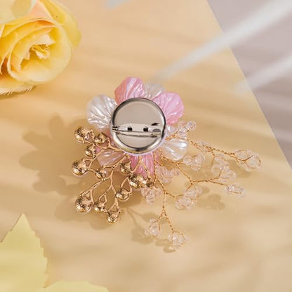 SELOVO Flower Crystal Brooch Bridal Simulated Pearl Brooch Pin Elegant Floral Broach for Prom - color: Pink