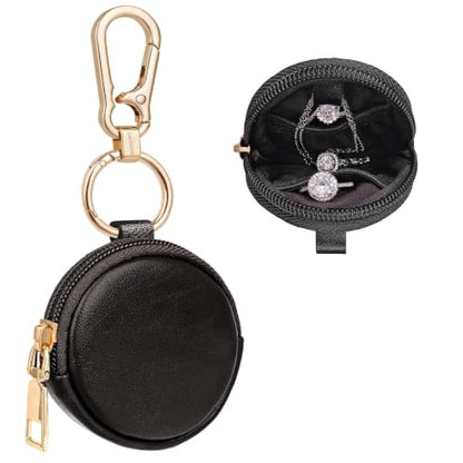 LUCKINEE Ring Holder Keychain, Travel Ring Case Ring Holder Pouch for Women Men - color: Dark Black