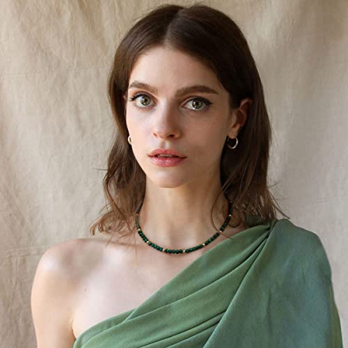 PEARLADA Turquoise Beaded Choker Necklace Chakra Stone Necklace Adjustable - color: Malachite Beads 4mm