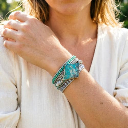 YGLINE Boho Handmade Wrap Leather Tube Crystal Stone Bracelet for Women - color: Blue