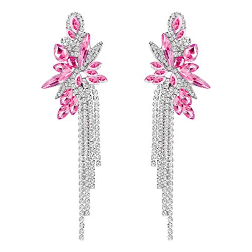 Marquise Crystal Bridal Chandelier Dangle Drop Earrings Ladies Gifts in Silver/Gold Tone - color: K-rose
