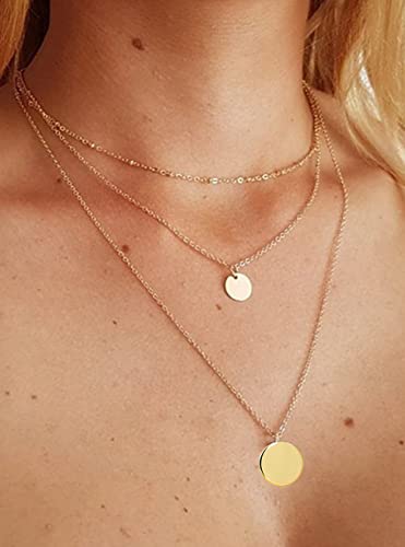 YANCHUN Layered Necklaces for Women Gold Necklace Stack Star Heart Choker Dainty Necklace Love Heart Chain Jewelry Gifts for Women - color: B:Gold Coin Necklace