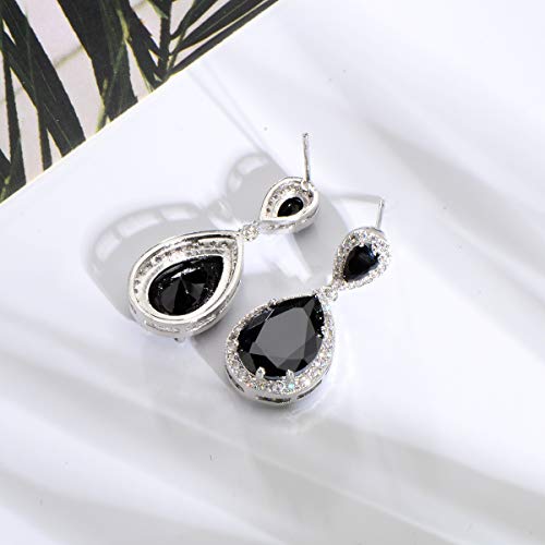 Bridal Jewelry Set for Wedding - 18k Plated Teardrop CZ Crystal Cubic Zirconia Rhinestone Necklace Earrings Set for Bride Bridesmaids Mother of Bride Party Prom Birthstone Costume Jewelry - color: Dec-Black Zircon