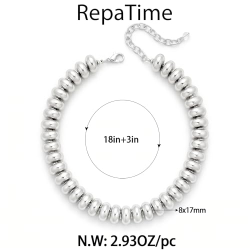 Chunky Colorful Bead Necklace Summer Fashion Statement Boho Beaded Chunky Necklace for Women Adjustable Length Lightweight Cool Suitable for Beach Vacation Daily Wear & Summer Parties - color: Silver