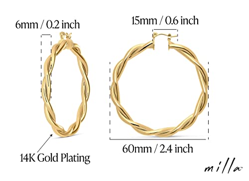 Milla Twisted Hoop Earrings for Women – Hypoallergenic Silver or Gold Statement Hoops – Lightweight & Easy to Wear - color: Gold Plated / 2.4 in / Large