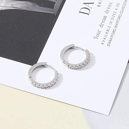 micuco 3 Pairs Small Hoop Earrings Tiny Cartilage Earrings for Women Men | Cubic Zirconia Earrings Huggie Hoop Ear Piercing Earrings for 8mm 10mm 12mm - color: 3# 14K White Gold Plated 10mm*3