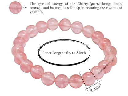 Amazing Gemstone Cherry Quartz Crystal Bracelet for Women Men's Gifts - Protection Healing Crystal Bracelet - 8mm Gemstone Beaded Stretchable Bracelet Pulseras Para Hombres Mujer Stocking Stuffers Mothers Day Gift - color: Cherry Quartz