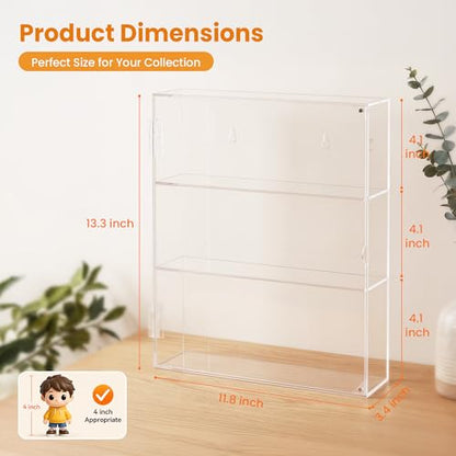 Acrylic Display Case, 3 Tier Clear Dustproof Cabinet Box with Magnetic Door, Wall Mounted or Desktop Organizer for Collectibles, Figures, Crystals, Mini Toys, Jewelry