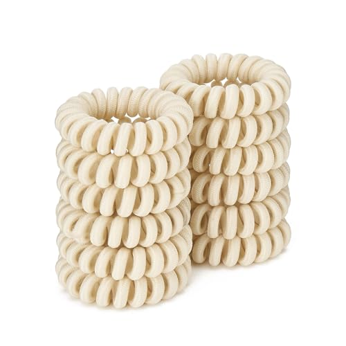 Spiral Cloth Hair Ties (Beige, 12 Pcs) - Coil Ponytail Holders for Thick, All Hair Types, No Crease Phone Cord Design - color: Cloth Beige 4.5CM
