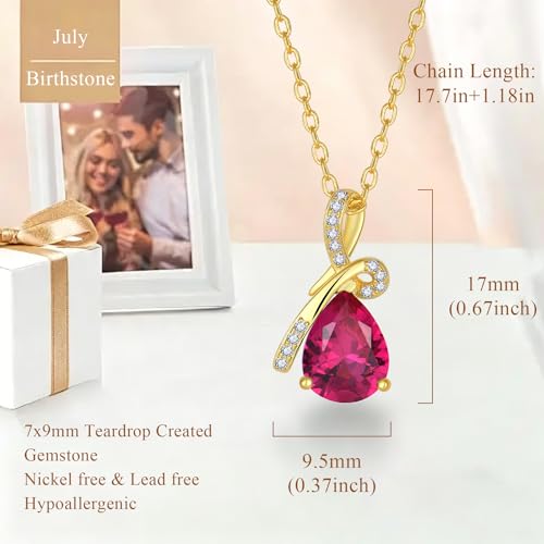 Infinity Birthstone Necklace for Women, Gold Plated Teardrop Cubic Zirconia Pendant, Created Gemstone Twist Necklace for Birthday, Her, Mom, Friend - color: Ruby-red-Jul.